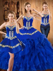 Fantastic Blue Lace Up Quinceanera Dresses Embroidery and Ruffles Sleeveless Floor Length