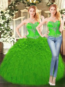 Modest Green Lace Up Sweetheart Beading and Ruffles 15 Quinceanera Dress Organza Sleeveless