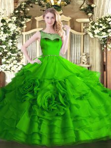 Amazing Organza Scoop Sleeveless Zipper Beading and Ruffled Layers Quinceanera Gowns in