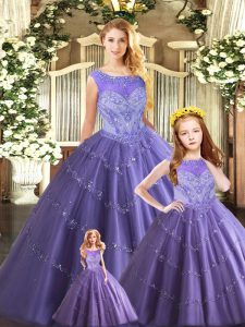 Customized Lavender Scoop Lace Up Beading 15 Quinceanera Dress Sleeveless