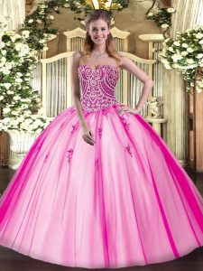 Hot Pink Sweetheart Lace Up Beading Sweet 16 Dress Sleeveless