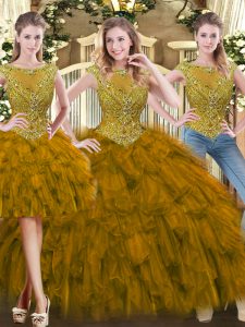 High Class Ball Gowns Quinceanera Dresses Brown Scoop Tulle Sleeveless Floor Length Zipper