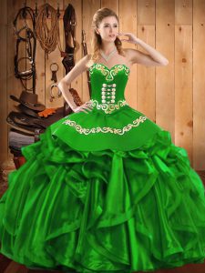 Sleeveless Floor Length Embroidery and Ruffles Lace Up 15 Quinceanera Dress with
