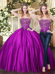 Beading 15 Quinceanera Dress Purple Lace Up Sleeveless Floor Length