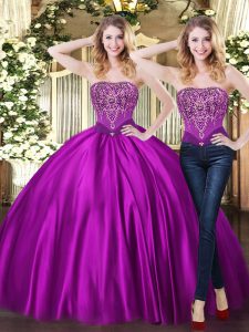 Beading 15 Quinceanera Dress Purple Lace Up Sleeveless Floor Length