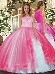 Charming Floor Length Hot Pink Quinceanera Dresses Scoop Sleeveless Clasp Handle