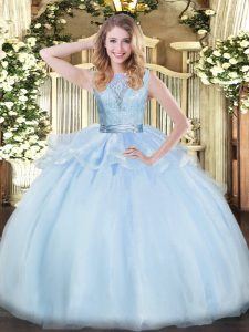 Custom Fit Scoop Sleeveless Backless Quinceanera Dresses Lavender Organza