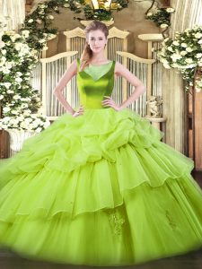 Modest Beading and Pick Ups Ball Gown Prom Dress Yellow Green Side Zipper Sleeveless Floor Length