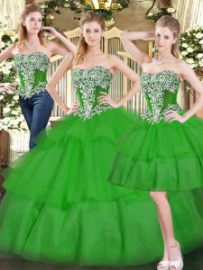 Two Pieces Sweet 16 Dress Green Sweetheart Organza Sleeveless Floor Length Lace Up