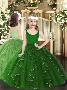 Scoop Sleeveless Organza Little Girl Pageant Dress Beading and Ruffles Zipper