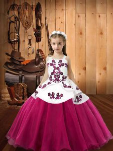 Top Selling Fuchsia Sleeveless Embroidery Floor Length Little Girl Pageant Dress