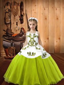 New Style Yellow Green Straps Lace Up Embroidery Child Pageant Dress Sleeveless