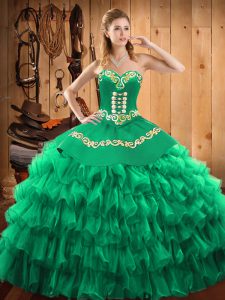 Luxury Green Sleeveless Satin and Organza Lace Up 15 Quinceanera Dress for Military Ball and Sweet 16 and Quinceanera