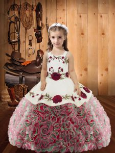 Cheap Multi-color Kids Pageant Dress Sweet 16 and Quinceanera with Embroidery and Ruffles Straps Sleeveless Lace Up