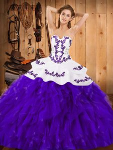 Adorable Floor Length Ball Gowns Sleeveless White And Purple Sweet 16 Quinceanera Dress Lace Up