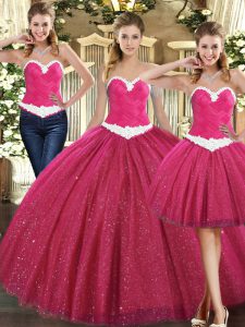 Dynamic Floor Length Fuchsia Ball Gown Prom Dress Sweetheart Sleeveless Lace Up