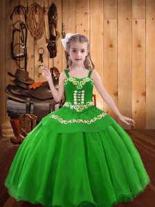 Organza Sleeveless Floor Length Little Girl Pageant Gowns and Embroidery