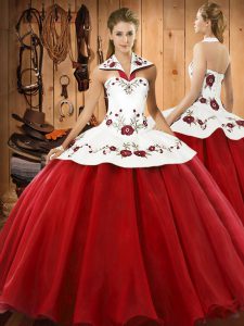 Amazing Satin and Tulle Sleeveless Floor Length 15th Birthday Dress and Embroidery