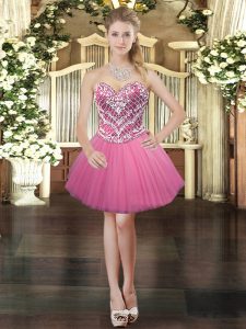 Vintage Sweetheart Sleeveless Lace Up Prom Dress Rose Pink Tulle