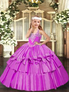 Lilac Sleeveless Organza Lace Up Pageant Dress for Womens for Party and Quinceanera