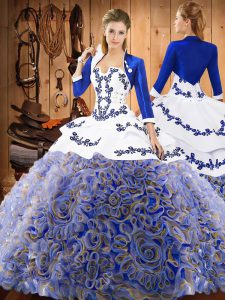 Embroidery Ball Gown Prom Dress Multi-color Lace Up Sleeveless With Train Sweep Train