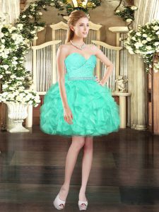 Most Popular Sleeveless Lace Up Mini Length Beading and Lace and Ruffles Prom Dresses