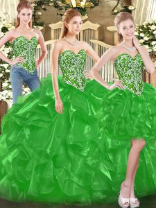 Pretty Floor Length Ball Gowns Sleeveless Green Sweet 16 Dress Lace Up