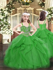 Straps Sleeveless Lace Up Pageant Dress for Womens Green Tulle