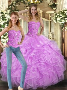 Stunning Ball Gowns Quinceanera Dress Lilac Sweetheart Tulle Sleeveless Floor Length Lace Up