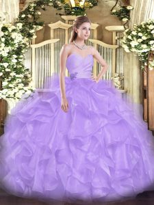 Lavender Sweetheart Neckline Beading and Ruffles Ball Gown Prom Dress Sleeveless Lace Up