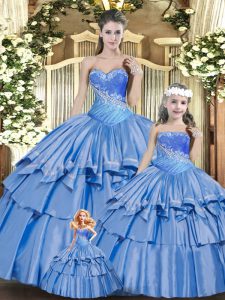 Fashionable Baby Blue Sleeveless Beading and Ruffles Floor Length Quinceanera Gown