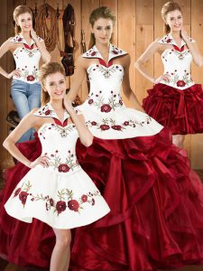 Fashion Organza Sleeveless Floor Length Quinceanera Dresses and Embroidery and Ruffles