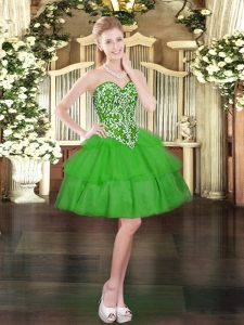 Ball Gowns Prom Gown Green Sweetheart Organza Sleeveless Mini Length Lace Up