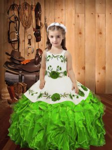 Sleeveless Embroidery and Ruffles Lace Up Kids Formal Wear