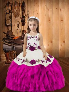 Customized Floor Length Mermaid Sleeveless Fuchsia Kids Formal Wear Lace Up