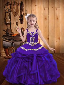 Purple Sleeveless Organza Lace Up Pageant Dress for Teens for Party and Sweet 16 and Quinceanera and Wedding Party