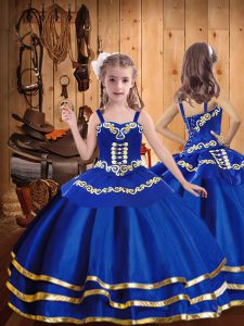Hot Selling Royal Blue Ball Gowns Beading and Embroidery and Ruffled Layers Evening Gowns Lace Up Organza Sleeveless Floor Length