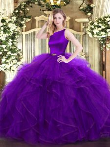 Simple Ruffles Quinceanera Dresses Purple Clasp Handle Sleeveless Floor Length