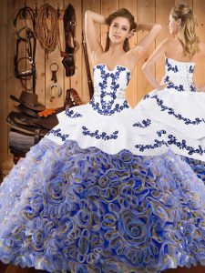 Enchanting Sleeveless With Train Embroidery Lace Up Vestidos de Quinceanera with Multi-color Sweep Train