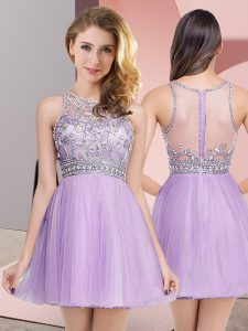 Captivating Lavender Tulle Zipper Prom Gown Sleeveless Mini Length Beading