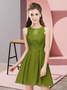 Mini Length Empire Sleeveless Olive Green Damas Dress Zipper