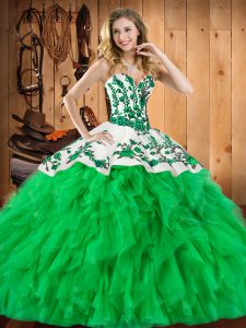 Latest Sleeveless Embroidery and Ruffles Lace Up Quinceanera Dress