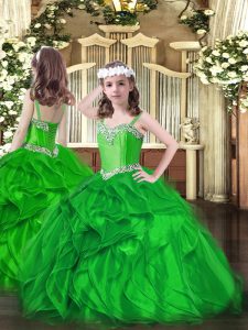 Gorgeous Organza Sleeveless Floor Length Little Girl Pageant Gowns and Beading and Ruffles