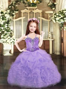Cheap Lavender Spaghetti Straps Lace Up Beading and Ruffles and Pick Ups Custom Made Pageant Dress Sleeveless
