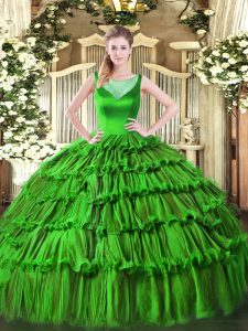 Smart Organza Sleeveless Floor Length Sweet 16 Quinceanera Dress and Beading and Ruffled Layers