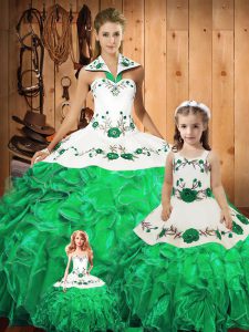 Sleeveless Embroidery and Ruffles and Bowknot Lace Up 15th Birthday Dress