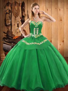 Dramatic Embroidery Ball Gown Prom Dress Green Lace Up Sleeveless Floor Length