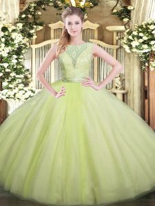 Fabulous Yellow Green Sleeveless Lace Floor Length Ball Gown Prom Dress