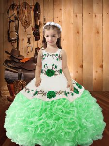 New Arrival Straps Sleeveless Lace Up Kids Formal Wear Green Fabric With Rolling Flowers