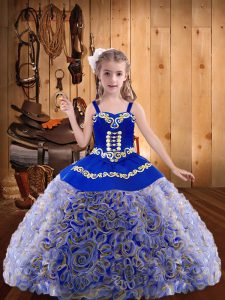 Latest Floor Length Multi-color Little Girls Pageant Gowns Fabric With Rolling Flowers Sleeveless Embroidery and Ruffles